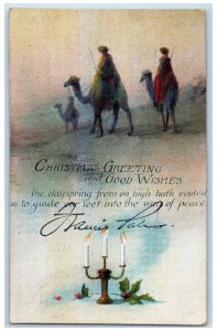 1919 Christmas Greeting Candle Lights Shepherd Camel Berries Trenton NJ Postcard