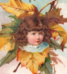 1881 J&P Coats Spool Thread Lovely Girls Head In Fall Leaves Lot Of 4 P158