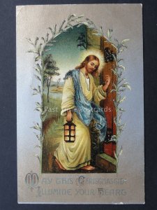 Christmas Greeting JESUS WITH LANTERN KNOCKS ON DOOR c1908 Postcard by BB - S8