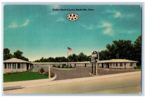 Nashville Tennessee TN Postcard Drake Hotel Court Exterior Roadside c1940's Flag