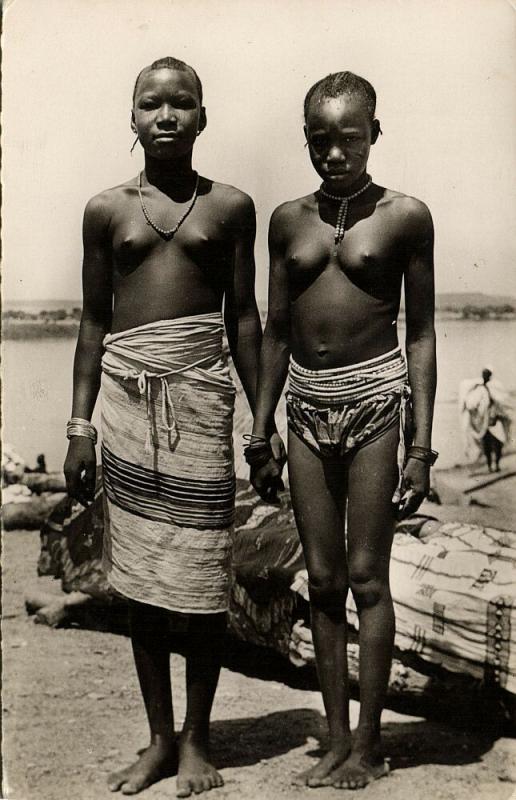 French West Africa, Beautiful Nude Fula Fulani Women (1950s) RPPC Postcard