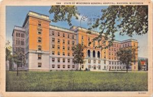 MADISON-STATE OF WISCONSIN GENERAL HOSPITAL POSTCARD 1935