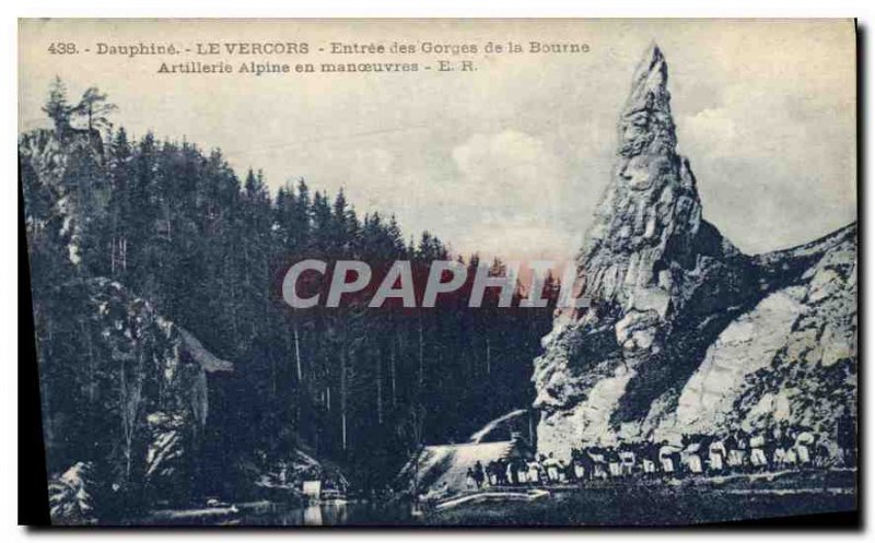 Old Postcard Vercors Entree of Bourne Gorges Artillery maneuvers Alpine Hunte...