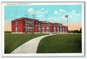 1936 High School Building Campus Flag Rouses Point New York NY Vintage Postcard 