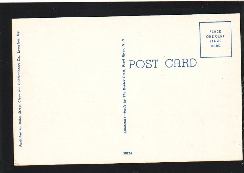 P1580 old unused postcard main st. view old cars buildings lewiston maine