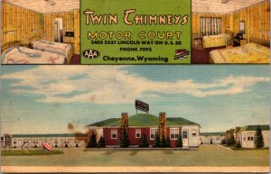 Linen Postcard Twin Chimneys Motor Court 2405 East Lincoln Way US 30 Cheyenne WY