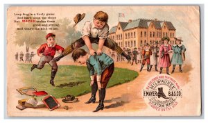 F Mayer Boot & Shoe Co School Children Play Victorian Advertising Trade Card Z6