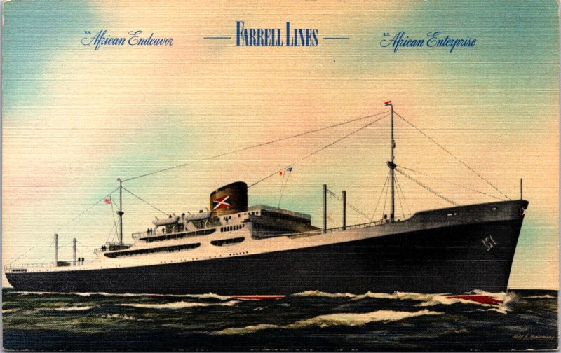African Endeaver Farrell Lines African Enterprise Ship Linen Postcard 09.98