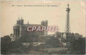 Old Postcard Lyon Notre Dame de Fourviere and Metallic tower