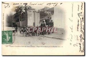 Old Postcard Hunting hounds was in the Forest of Fontainebleau pack Departure...