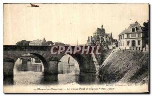 Old Postcard Mayenne Old Bridge and The Church of Our Lady