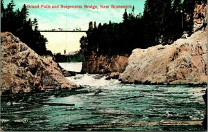 Grand Falls and Suspension Bridge St. John New Brunswick Canada UDB Postcard