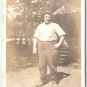 c1910s Handsome Big Man Outdoors RPPC J.T.C. Shack Photo No Postcard Marks A159