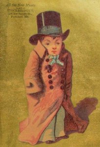 1870's-80's Stockbridge's New Music Little Boy In Oversize Coat & Top Hat P67