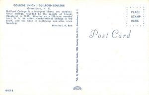 Greensboro North Carolina Guilford College Union Vintage Postcard K86524