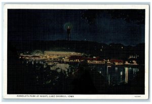 c1930's View Of Arnold's Park At Night Lake Okoboji Iowa IA Vintage Postcard