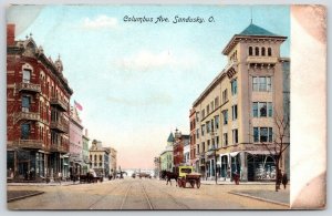 Sandusky Ohio~Columbus Avenue to Waterfront~Hardware~Street Clock~Wagon~c1905