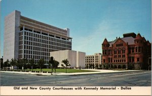 Old and New County Courthouses with Kennedy Memorial Dallas TX Postcard PC473