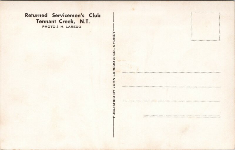 Returned Servicemen's Club Tennant Creek Australia JH Laredo RPPC Postcard H17