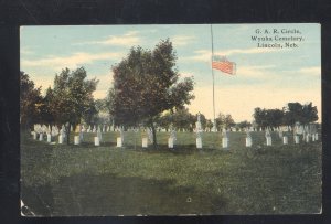 LINCOLN NEBRASKA GAR CIRCLE WYNOKA CEMETERY FLAG HALF MAST VINTAGE POSTCARD