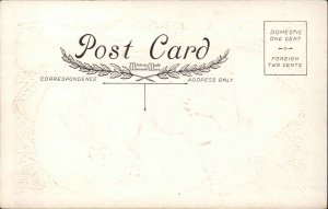 VALENTINE FANTASY Little Boy Mailman w Giant Heart GILT c1910 Postcard