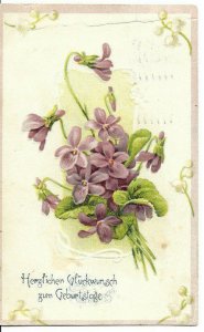 Embossed Flower 1908 Antique Postcard  Seasons Greetings in English and German