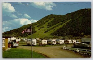 Jackson WY B&B Trailer Village And Trailer Sales Campers Retro Cars Postcard A37