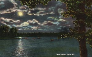 Vintage Postcard 1914 Twin Lakes Loading Adventure Night Time Paris Illinos IL