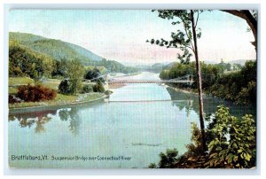 Suspension Bridge Over Connecticut River Brattleboro Vermont VT Postcard (GJ13)