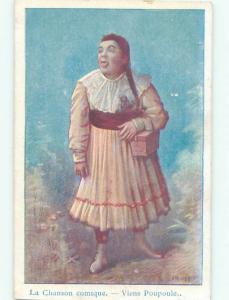 foreign c1910 Postcard signed FRENCH GIRL WITH BASKET STICKS OUT TONGUE AC3385