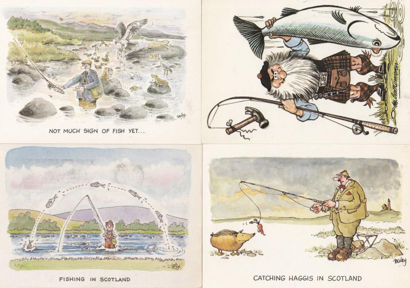 Fishing Catching Haggis In Scotland 4x Comic Humour Postcard s