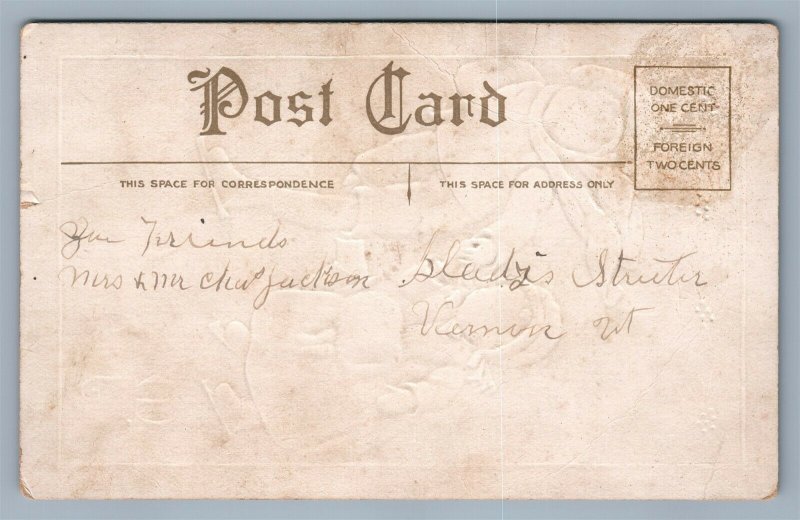 KIDS SKATING EMBOSSED CHRISTMAS ANTIQUE POSTCARD