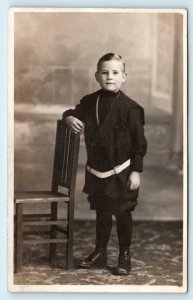 RPPC WASHINGTON, IA Iowa ~ Young BOY POSING Studio Photo c1910s  Postcard