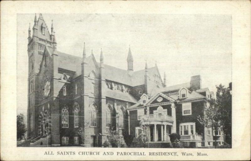 Ware MA Church & Parochial Residence c1910 Postcard