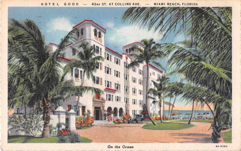 Miami Florida Hotel Good Art Deco Linen Antique Postcard J51322