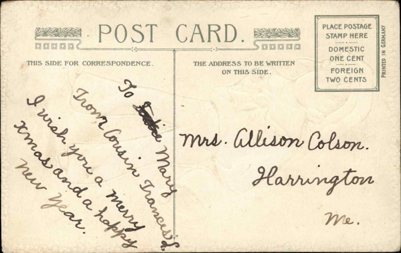 Christmas Children Sailor Boy Bell Holly Embossed Vintage Postcard