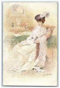 Gabriel Nicolet Signed Postcard Pretty Woman Feather Hat Oilette Tuck's c1910's