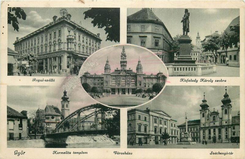 Gyor Hungary Karmelita templom Kisfaludy Karoly monument Royal szallo
