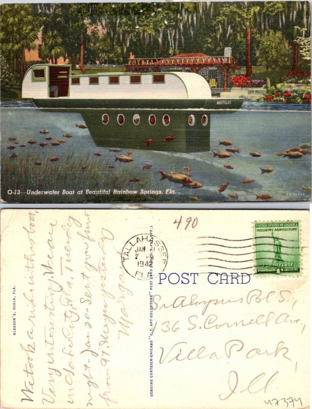 Rainbow Springs FL Underwter Boat Postcard Used (47374)