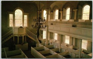 Old First Church Bennington Vermont VT Square Enclosed Pews Chandelier Postcard