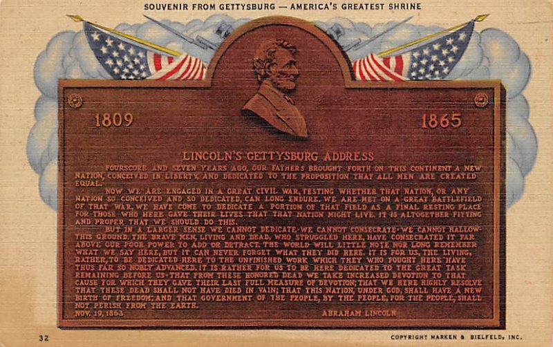 Bronze tablet quoting Lincoln's Gettysburg address USA Civil War Unused 