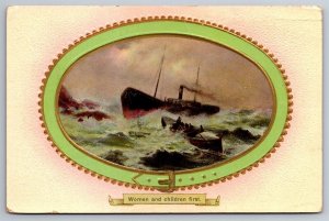 Steamship High Seas Sinking Lifeboat Embossed Picture In Frame Postcard C1907 J2