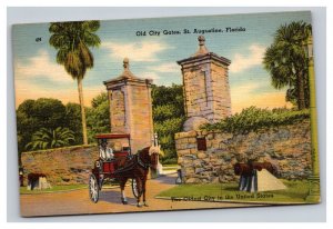 Vintage 1943 Postcard Old City Gates, St. Augustine, Florida, Oldest City in US