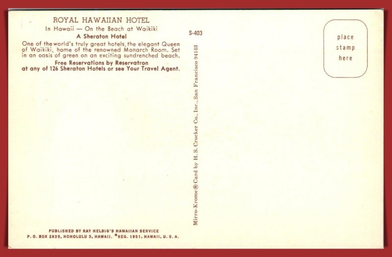 Hawaii - Royal Hawaiian Sheraton Hotel - Waikiki - [HI-124]