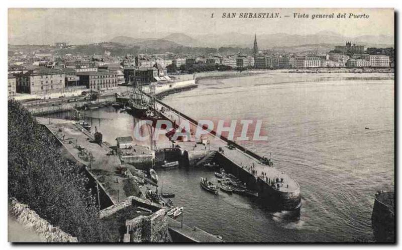 Old Postcard Spain Espana Spain San Sebastian Vista general del puerto