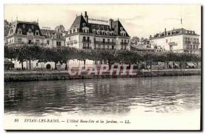 Evian les Bains Old Postcard L & # 39hotel Nice site and gardens