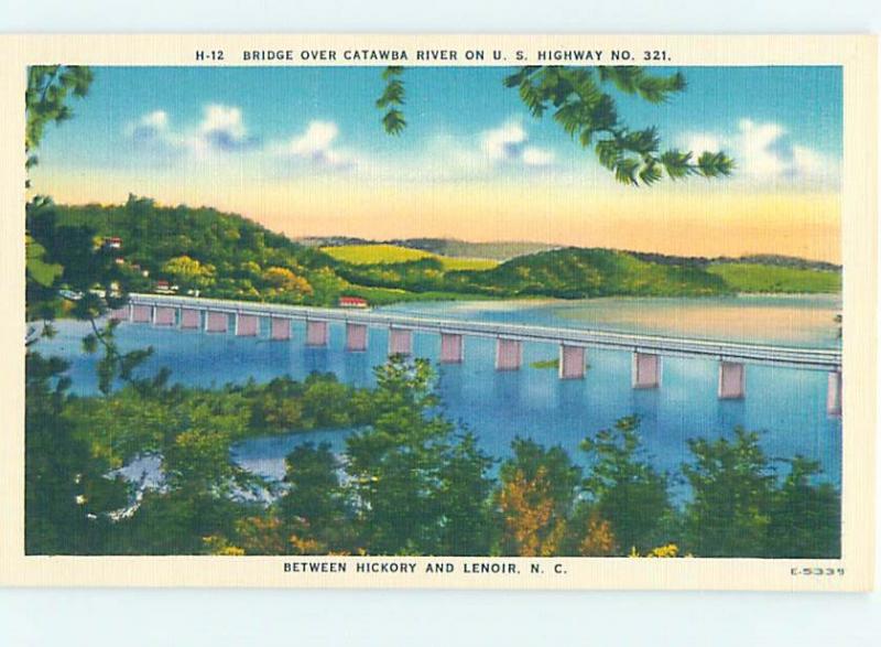 Unused Linen BRIDGE SCENE Hickory To Lenoir North Carolina NC H8047