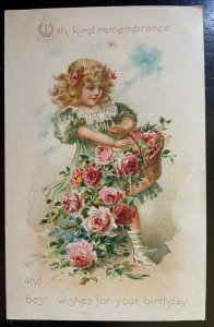 Vintage Victorian Postcard 1908 Best Wishes for Your Birthday-Girl in Green