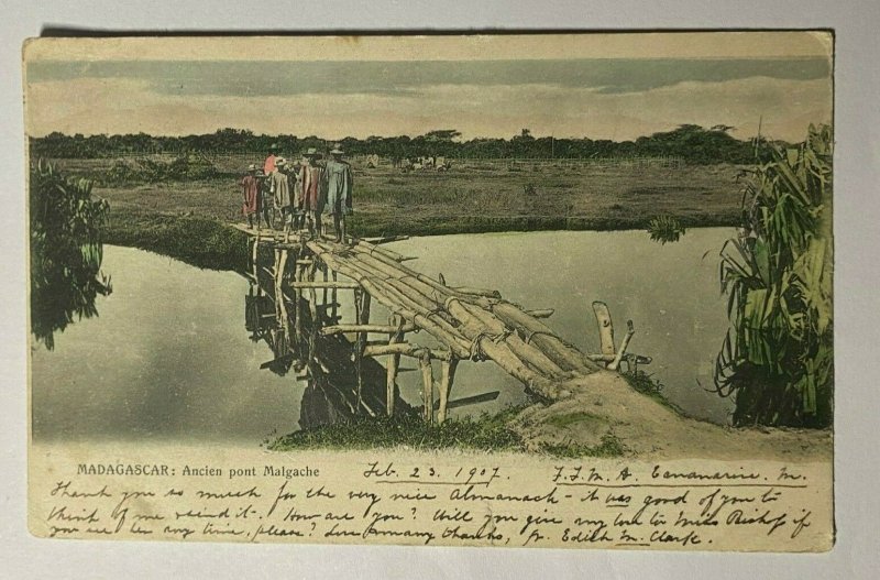 POSTED 1907 UNSPLIT POSTCARD - ANCIEN PONT MALGACHE MADAGASCAR (KK2571) 