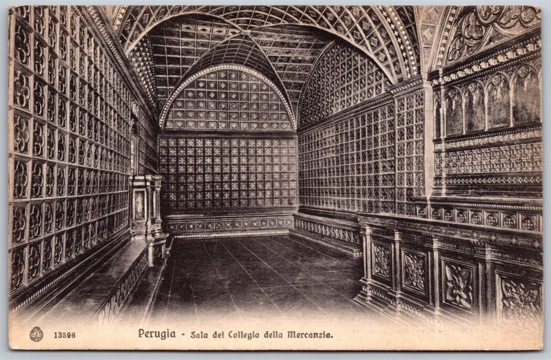 Vtg Perugia Italy Sala del Collegio della Mercanzia College 1910s Old Postcard